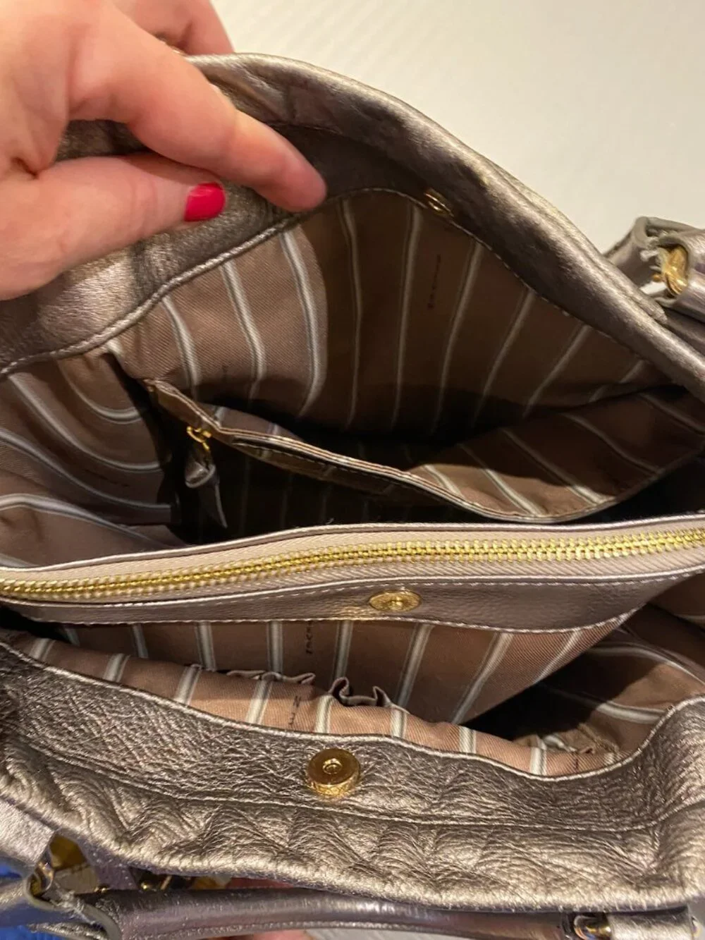 Steven by Steve Madden Silver Tote with striped interior